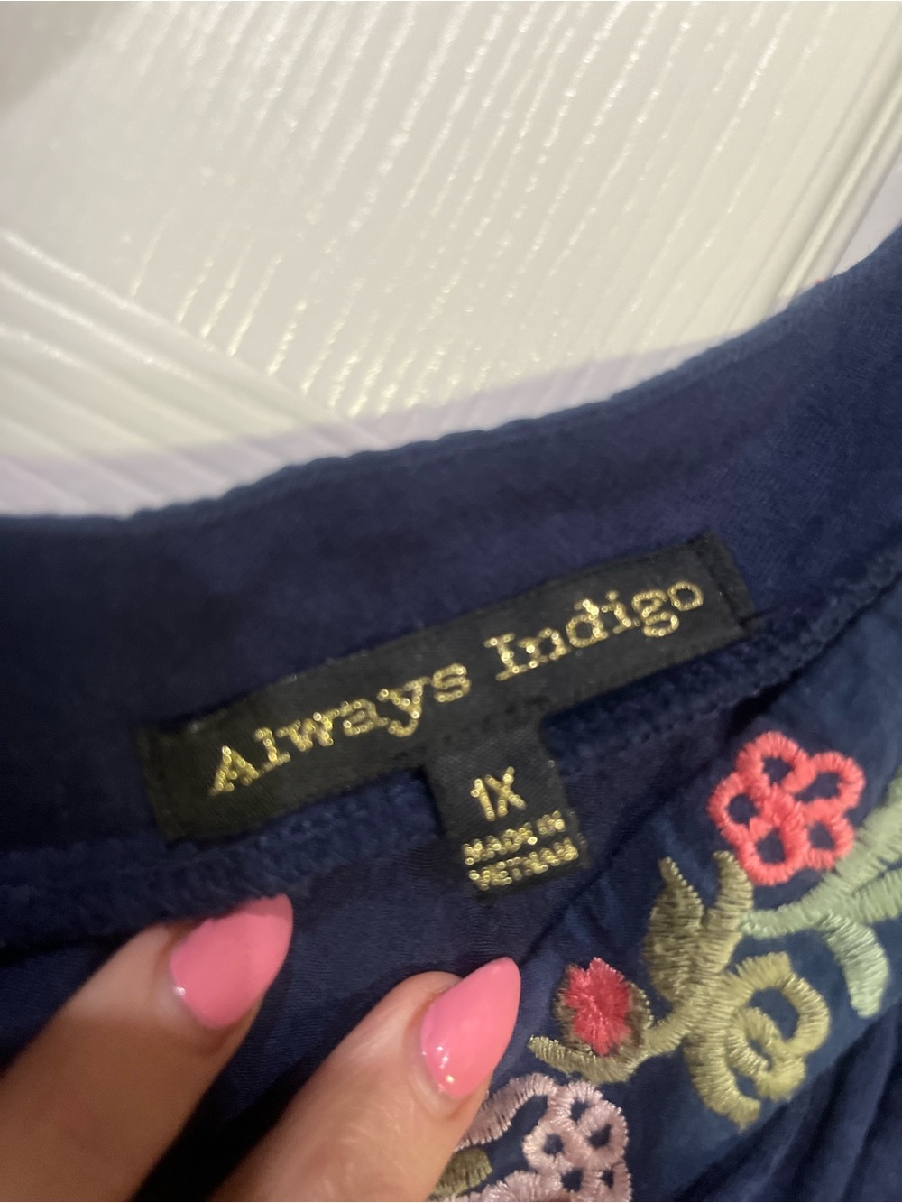 Navy Floral Embroidered Cold-Shoulder Top - Picture 2 of 4